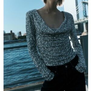 Zara Silver Sequin Bodysuit